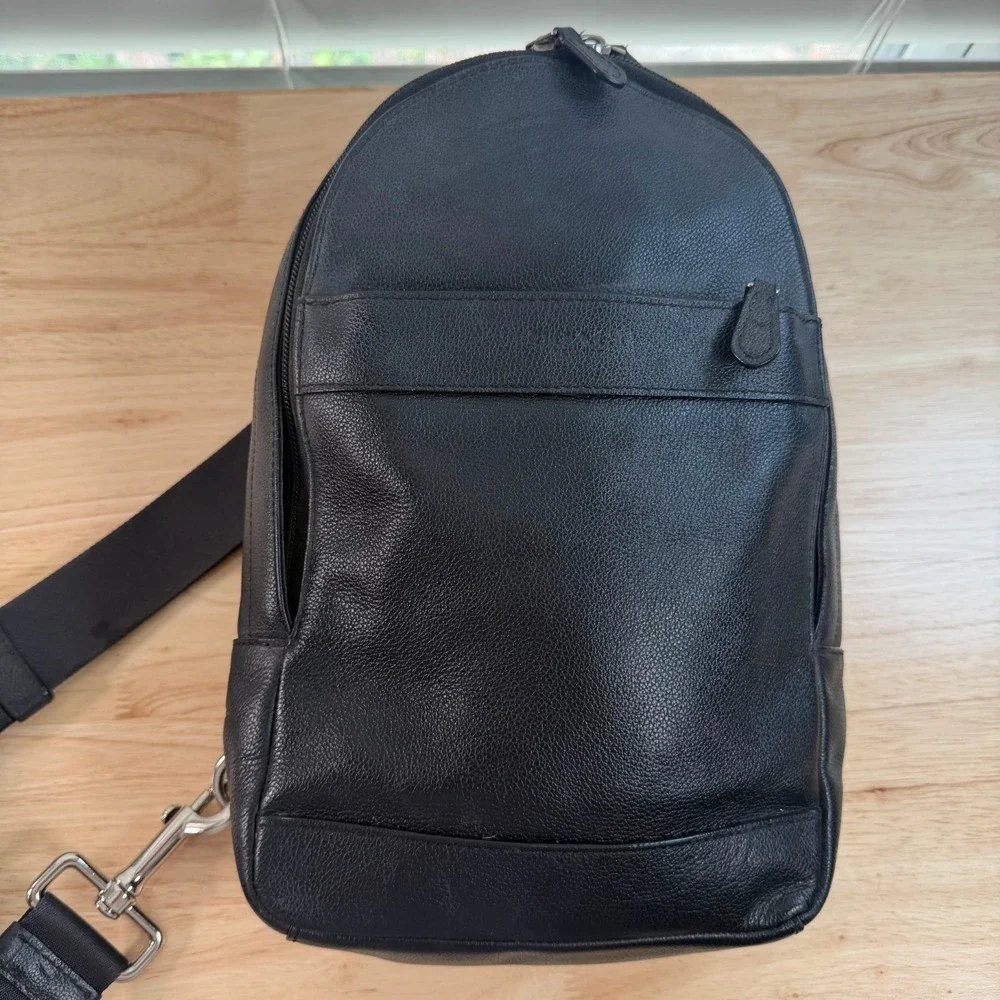 Coach Charles Sling Pack Black Leather Backpack F54770 Shoulder Crossbody Bag